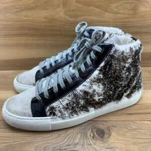 P448 High-Top Sneakers in White, Black, and Brown Haircalf